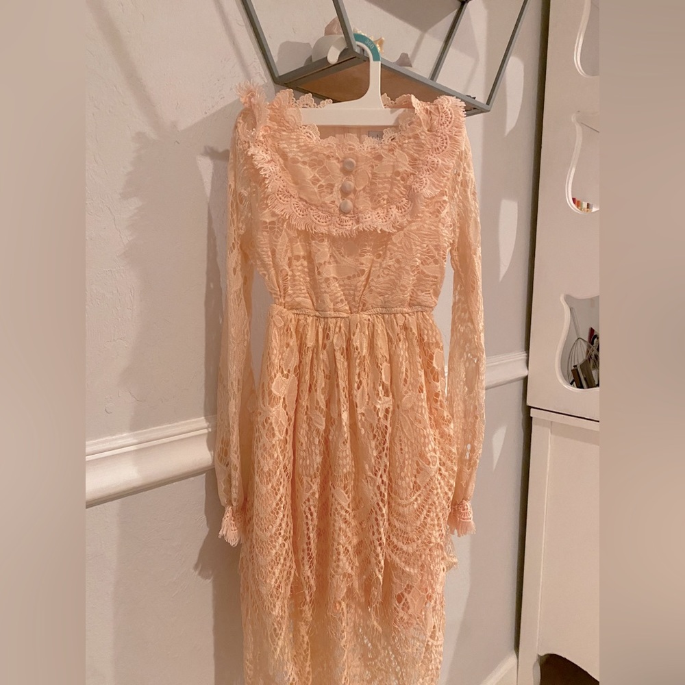 Trish Scully Child size 8 pink lace gown never worn